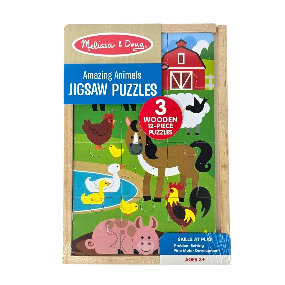 Melissa & Doug Amazing Animals Jigsaw Puzzles, 3 Wooden Puzzles